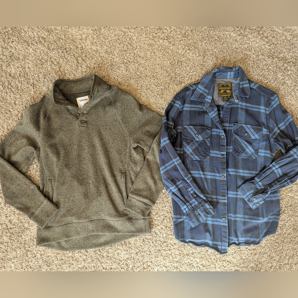 Brown Pullover and Blue Flannel Shirt Mens Medium - Picture 1 of 4
